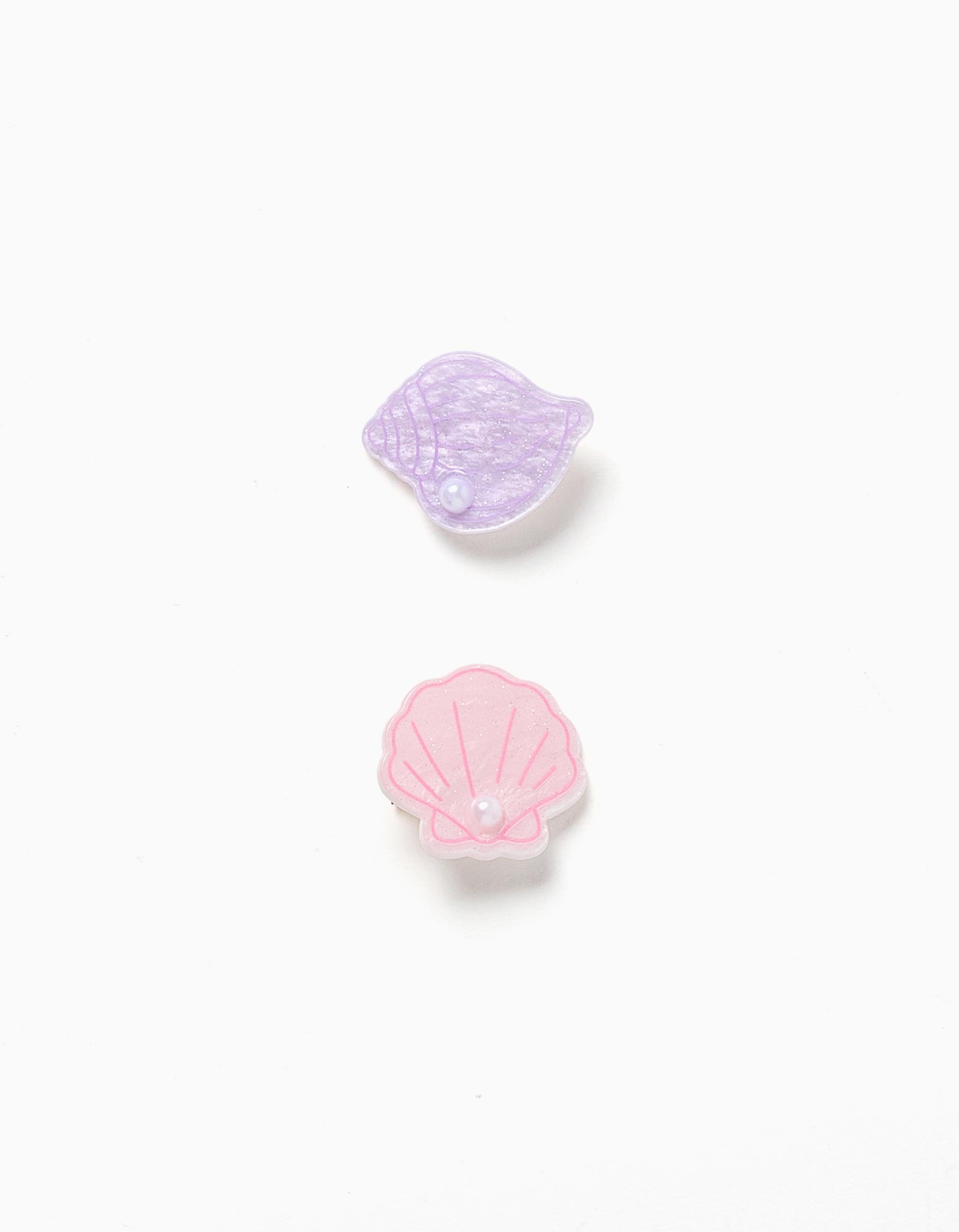 2 ganchos de cabelo com conchas e pérolas para menina, rosa/lilás