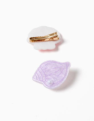 2 ganchos de cabelo com conchas e pérolas para menina, rosa/lilás