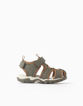 Superlight fisherman sandals for baby boys, dark green/brown