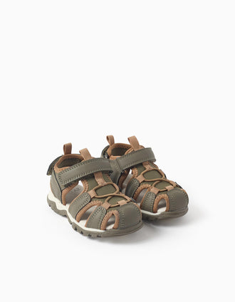 Superlight fisherman sandals for baby boys, dark green/brown