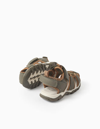 Superlight fisherman sandals for baby boys, dark green/brown