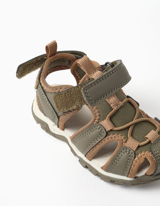 Superlight fisherman sandals for baby boys, dark green/brown