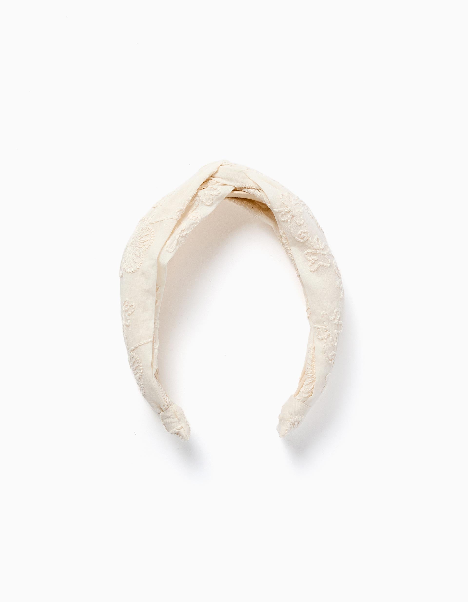 Diadema de algodón con bordado y nudo para niña, blanco