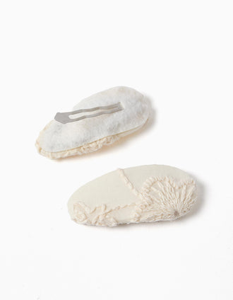 Pack de 2 horquillas ovaladas con bordado para niña, blanco