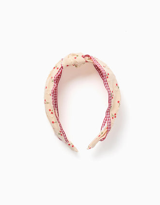 Bandolete com padrão de cerejas/Vichy para menina, bege/vermelho