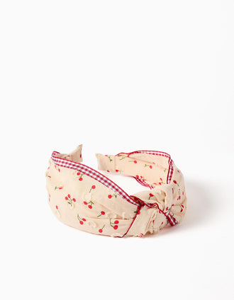 Bandolete com padrão de cerejas/Vichy para menina, bege/vermelho