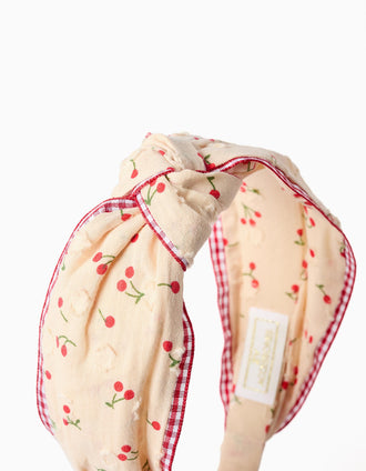 Bandolete com padrão de cerejas/Vichy para menina, bege/vermelho