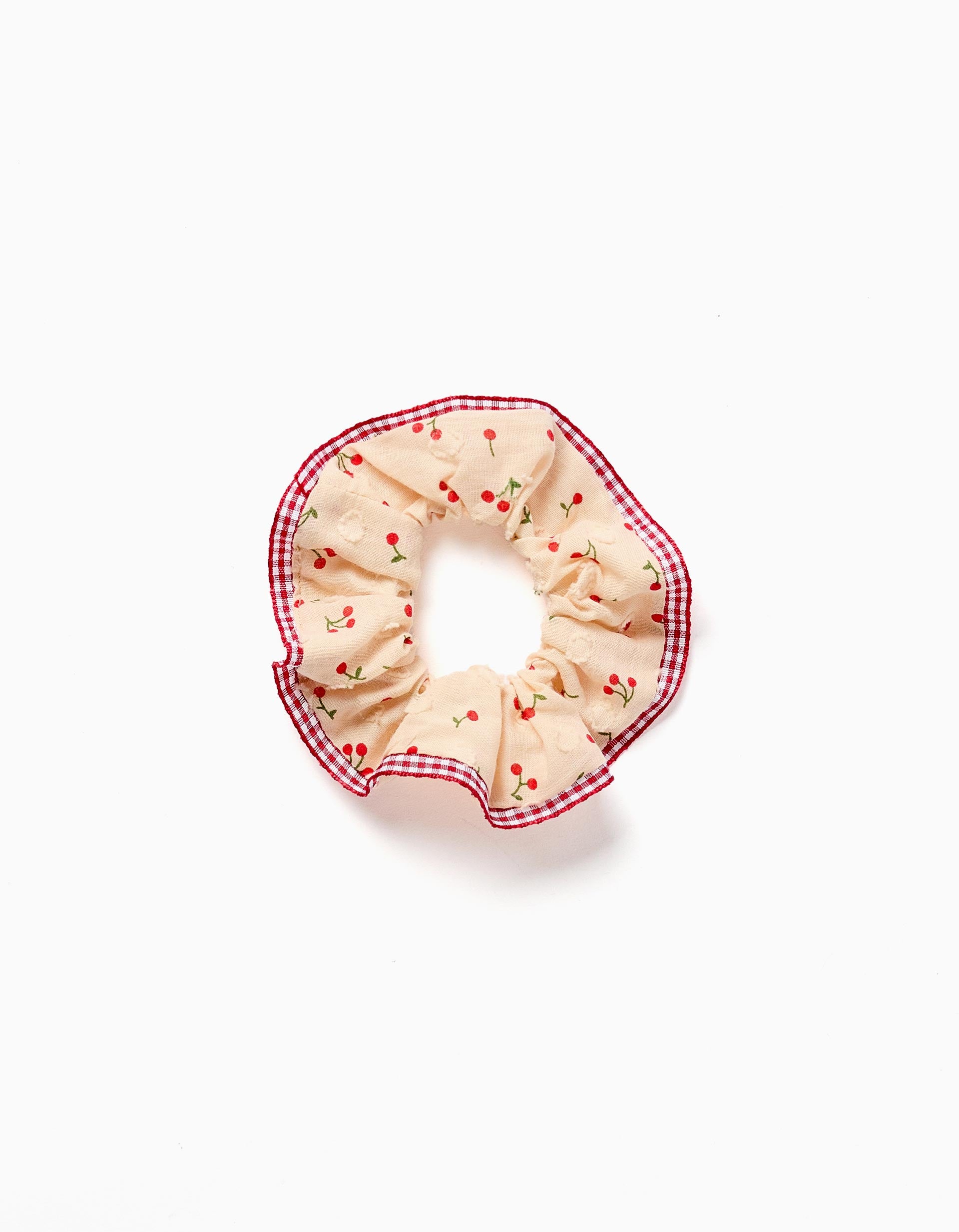 Scrunchie com padrão de cerejas/Vichy para menina, bege/vermelho