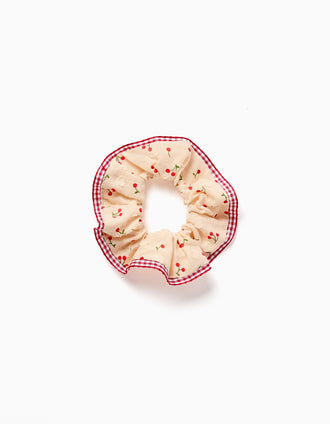 Scrunchie com padrão de cerejas/Vichy para menina, bege/vermelho