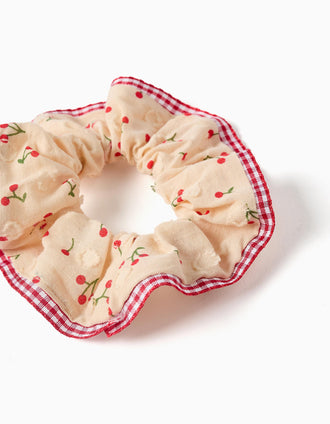 Scrunchie com padrão de cerejas/Vichy para menina, bege/vermelho