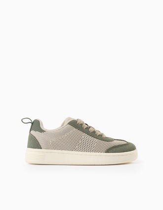 Baskets avec détails en maille et lacets pour garçon, beige/vert