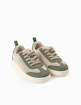 Baskets avec détails en maille et lacets pour garçon, beige/vert