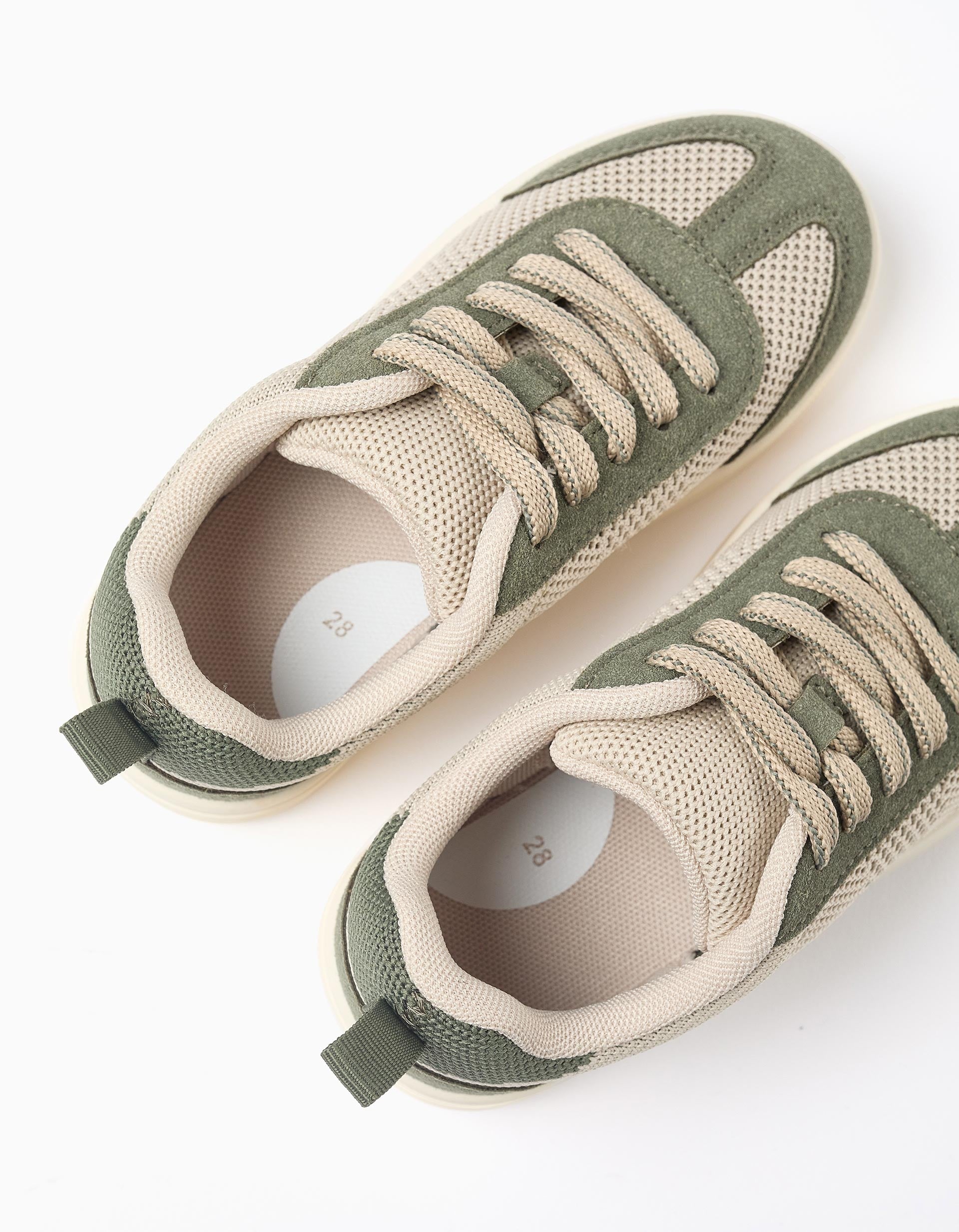 Zapatillas deportivas con detalles de malla para niño, beige/verde