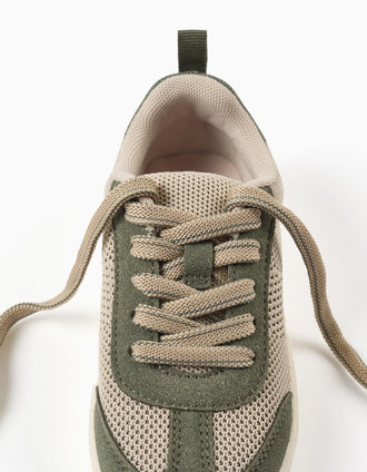 Baskets avec détails en maille et lacets pour garçon, beige/vert
