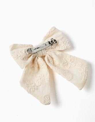 Pasador para el pelo con lazo y bordado para niña, blanco