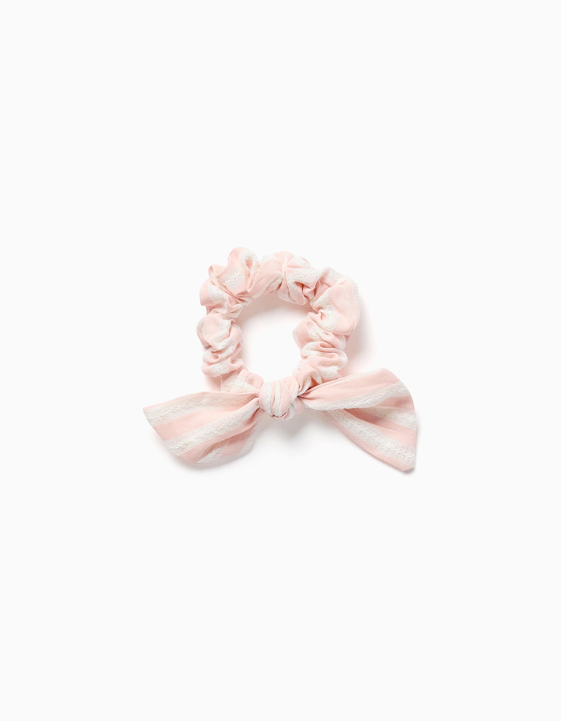 Scrunchie with striped bow for babies and for girls, light pink/white