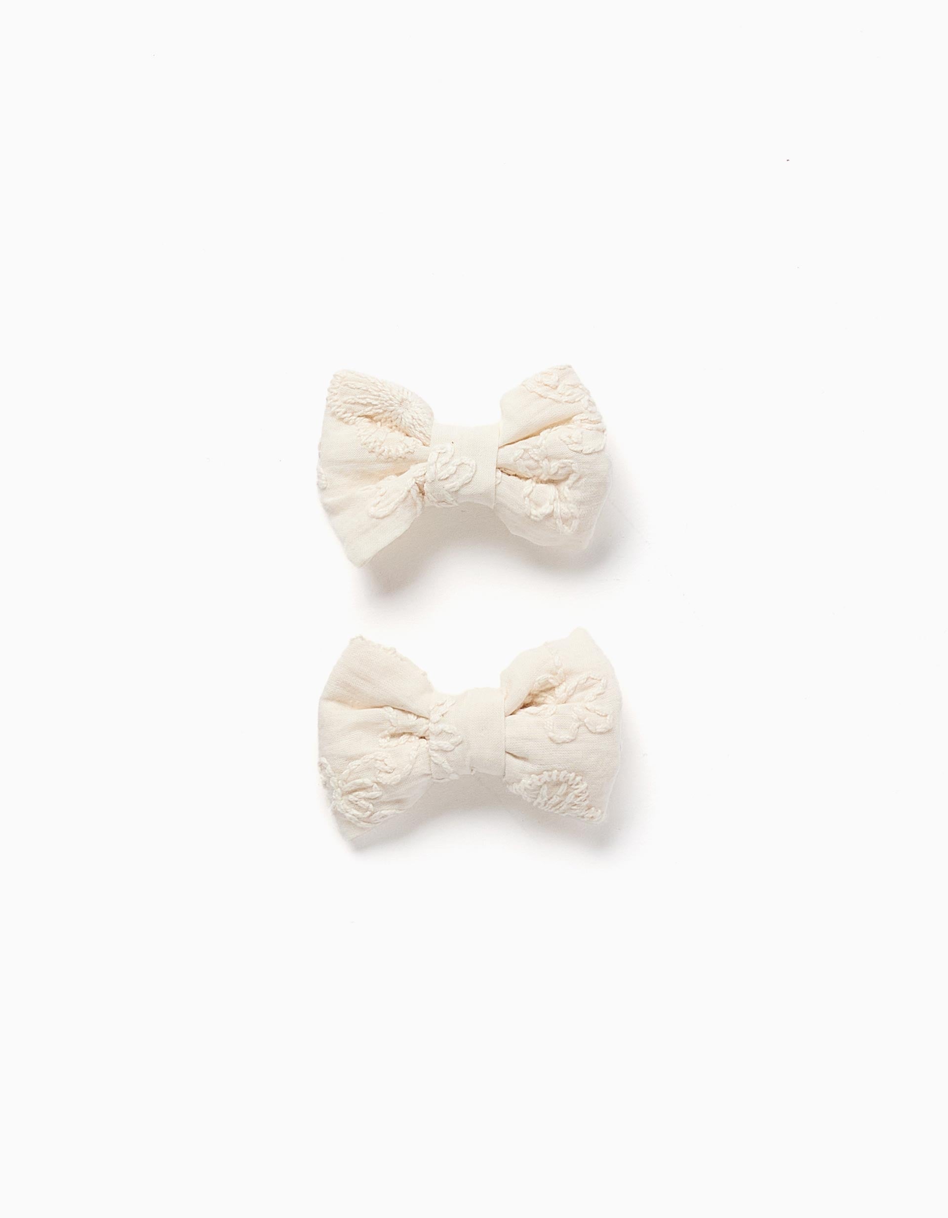 Pack de 2 horquillas con lazos y bordado para bebé y niña, blanco
