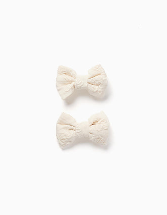 Pack de 2 horquillas con lazos y bordado para bebé y niña, blanco