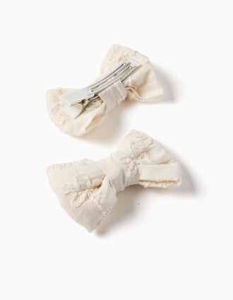 Pack de 2 horquillas con lazos y bordado para bebé y niña, blanco