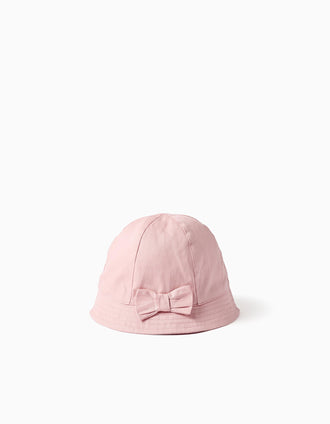 Chapéu de sarja com laço aplicado para bebé e menina, rosa-claro