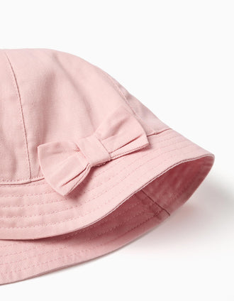 Chapéu de sarja com laço aplicado para bebé e menina, rosa-claro
