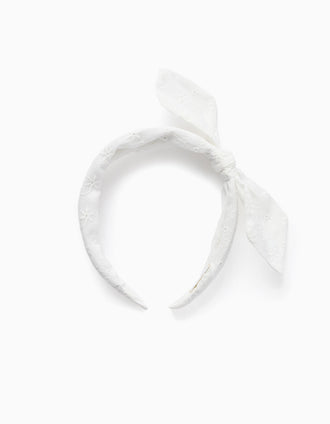 Bandolete em bordado inglês com laço para menina, branco