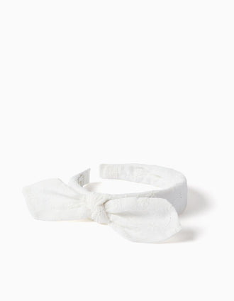 Bandolete em bordado inglês com laço para menina, branco