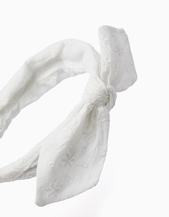 Bandolete em bordado inglês com laço para menina, branco