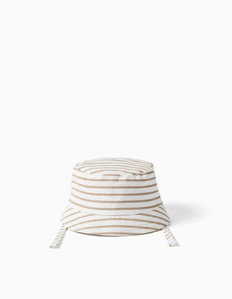 Chapéu de algodão às riscas para bebé, branco/bege