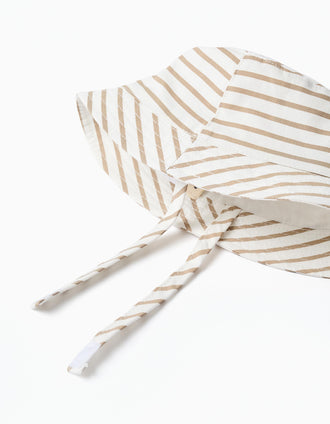 Chapéu de algodão às riscas para bebé, branco/bege