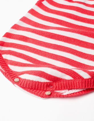 Cotton knitted romper with stripes for newborns, red/white