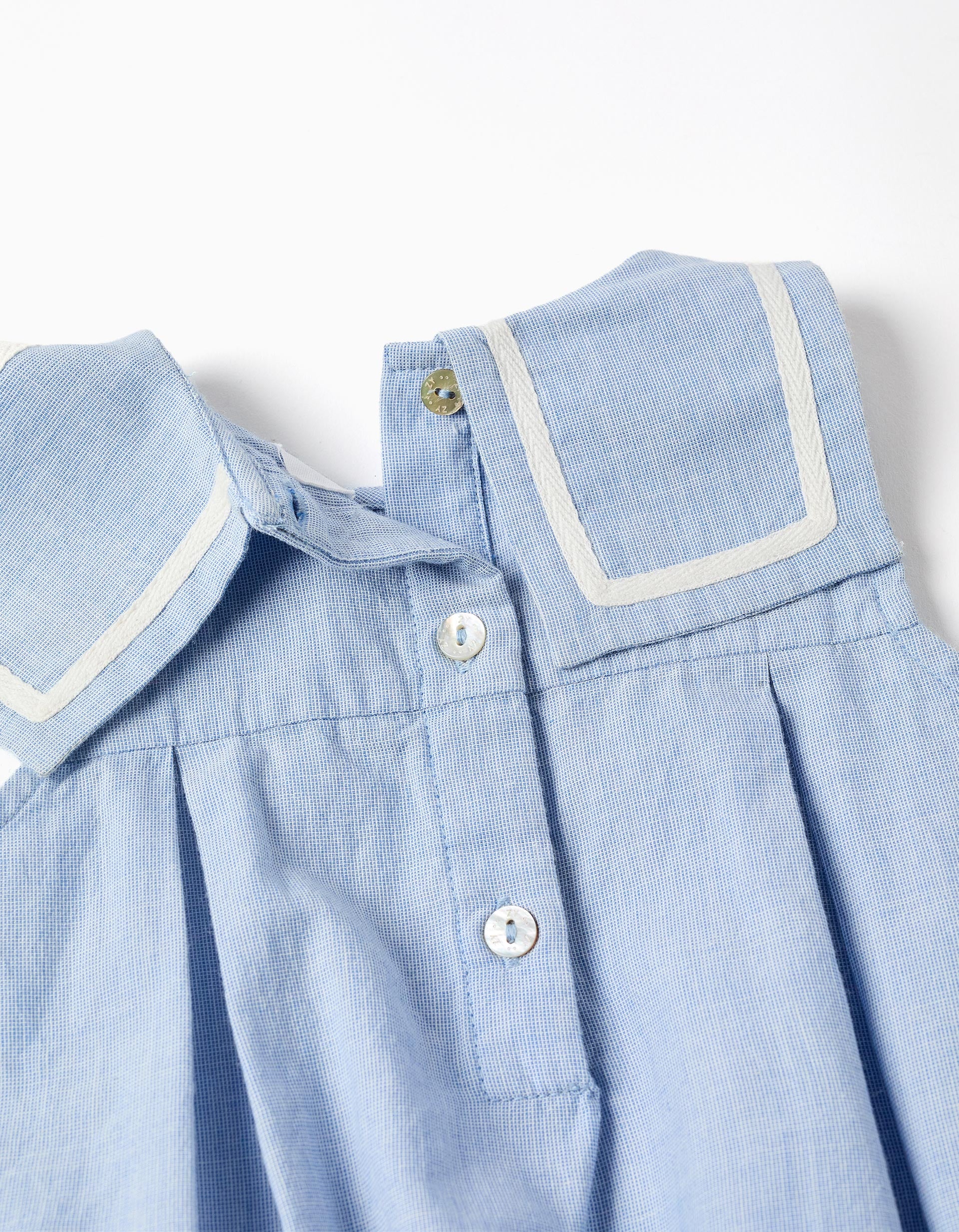 Fofo de algodão com gola marinheiro para recém-nascidos, azul-claro