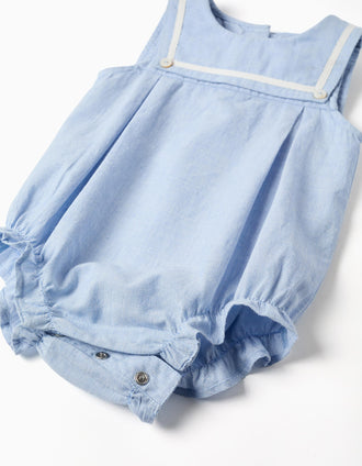 Fofo de algodão com gola marinheiro para recém-nascidos, azul-claro