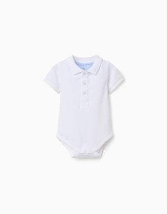 Body-polo de manga curta de algodão para recém-nascido, branco