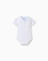 Body-polo en coton à manches courtes pour nouveau-né, blanc