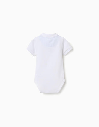 Body-polo de manga curta de algodão para recém-nascido, branco