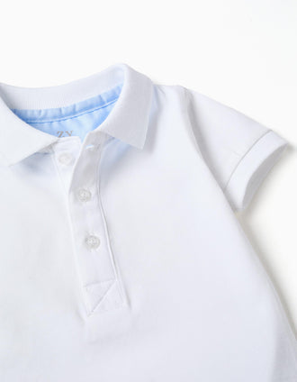 Body-polo de manga curta de algodão para recém-nascido, branco
