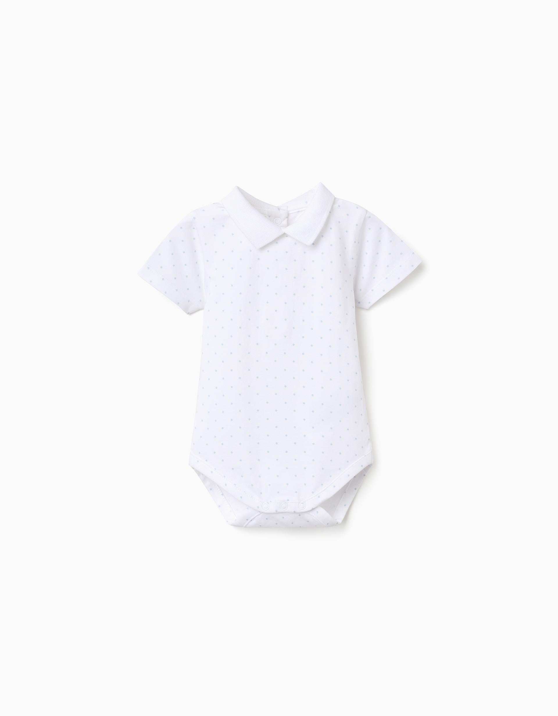 Body de algodão com padrão para recém-nascido, branco/azul-claro