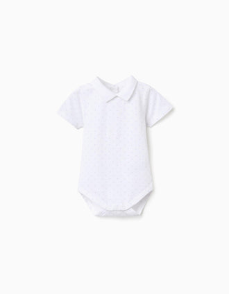 Body de algodão com padrão para recém-nascido, branco/azul-claro