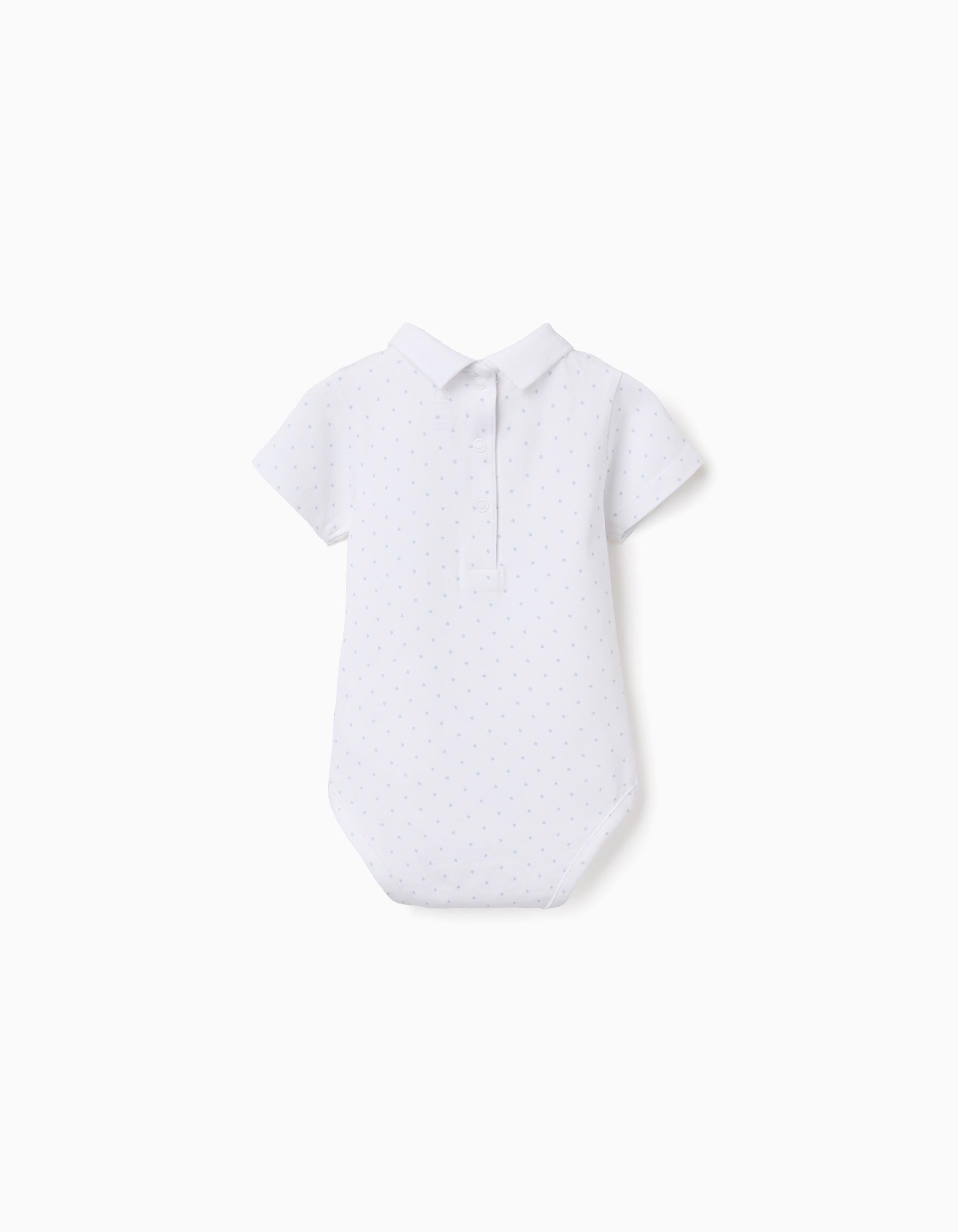 Body de algodão com padrão para recém-nascido, branco/azul-claro