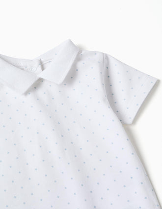 Body de algodão com padrão para recém-nascido, branco/azul-claro