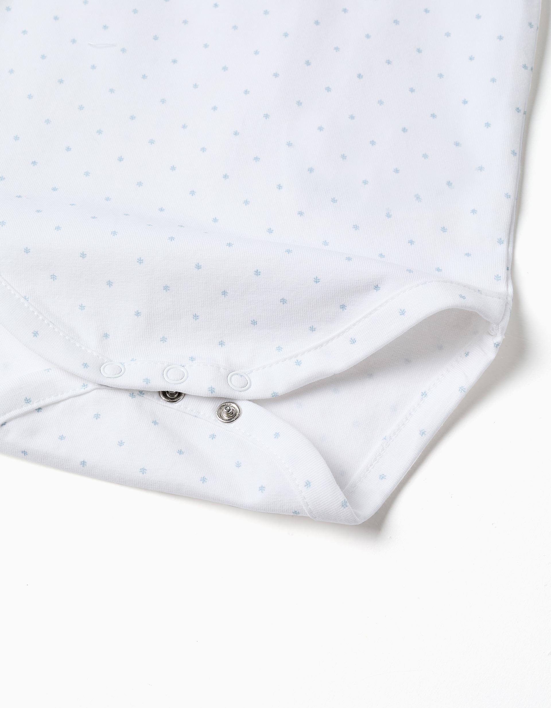 Body de algodão com padrão para recém-nascido, branco/azul-claro