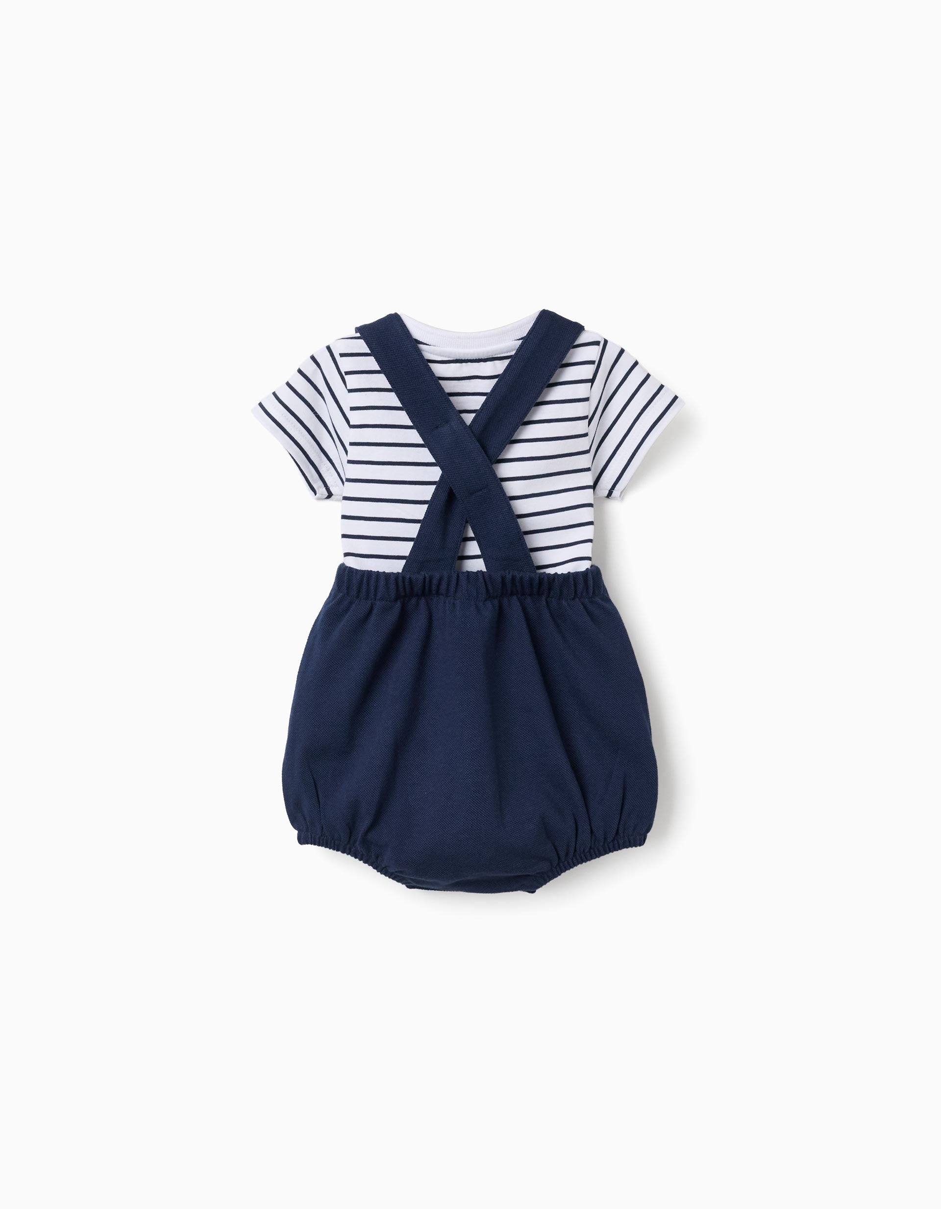 Body às riscas + fofo em piqué para recém-nascidos, branco/azul-escuro