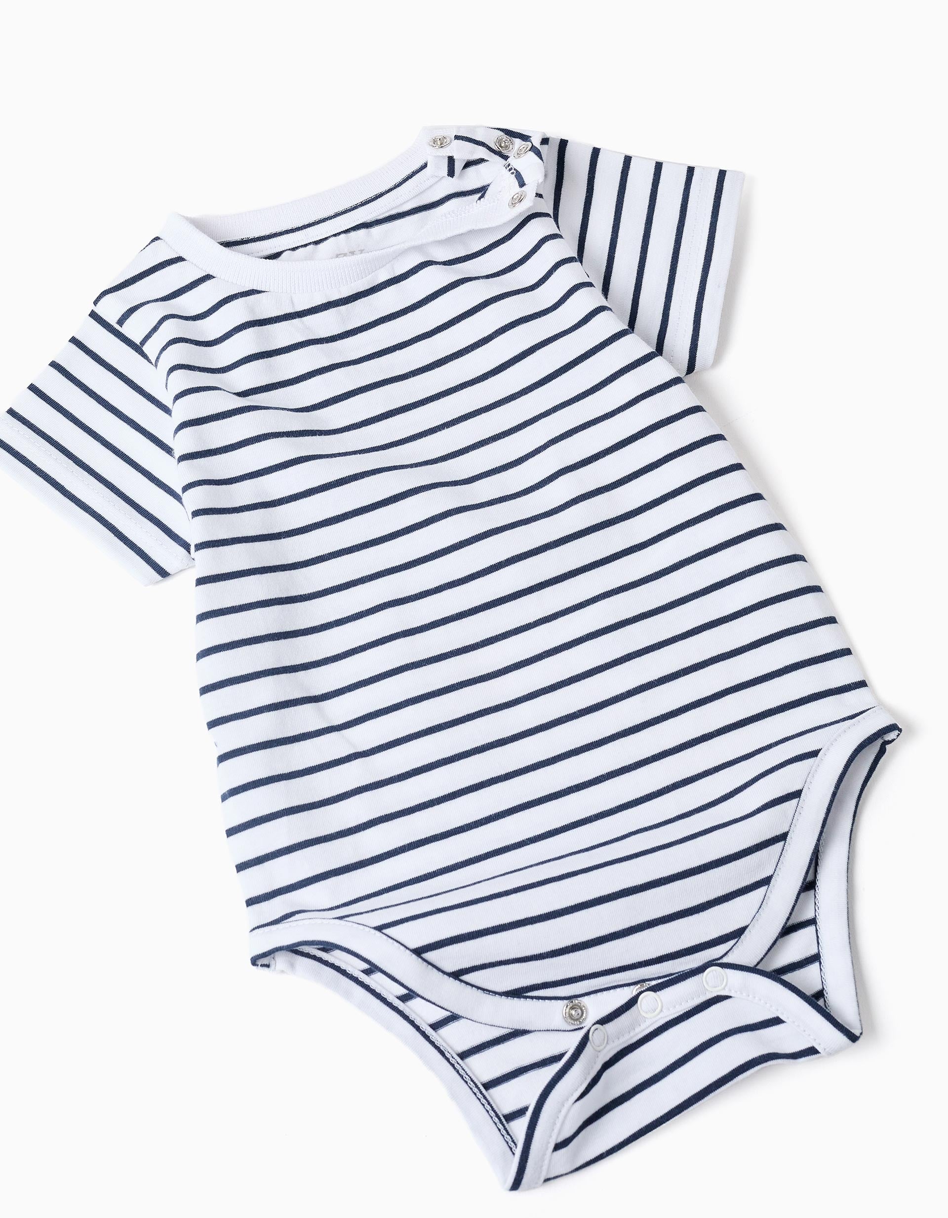 Body às riscas + fofo em piqué para recém-nascidos, branco/azul-escuro