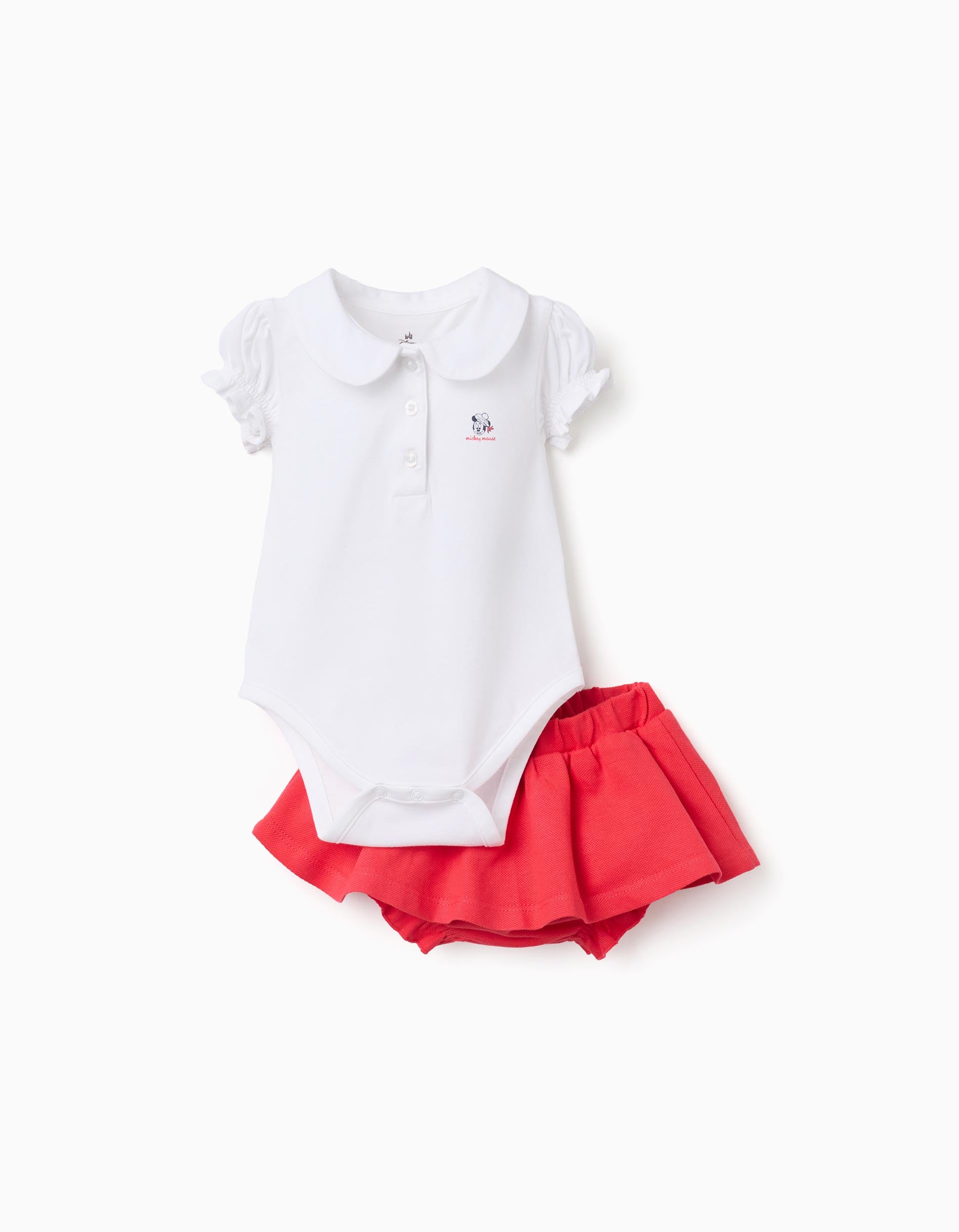 Body com estampado Minnie + saia para recém-nascida, branco/vermelho