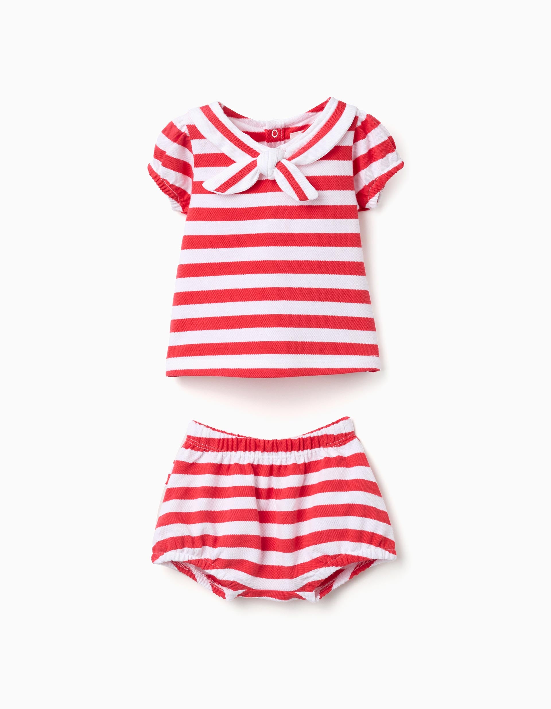 T-shirt + tapa-fraldas às riscas para recém-nascida, branco/vermelho