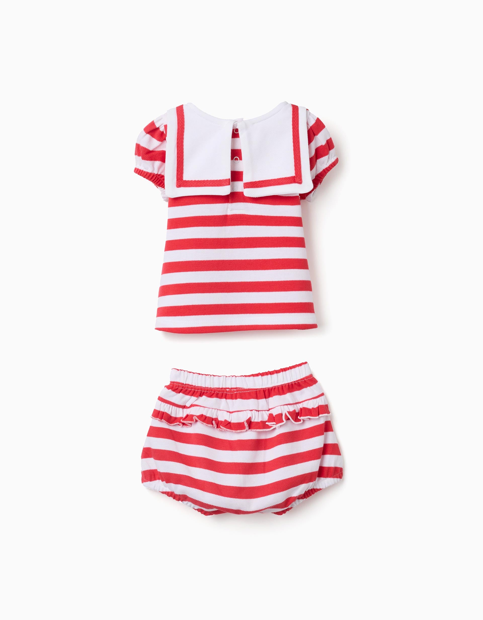 T-shirt + tapa-fraldas às riscas para recém-nascida, branco/vermelho