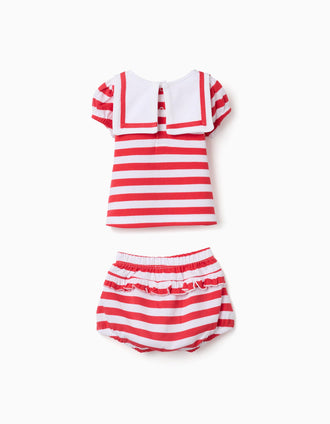 T-shirt + tapa-fraldas às riscas para recém-nascida, branco/vermelho