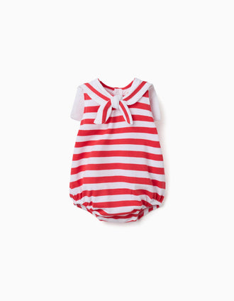 Fofo de malha de algodão às riscas para recém-nascidos, vermelho/branco
