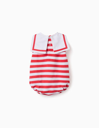 Fofo de malha de algodão às riscas para recém-nascidos, vermelho/branco